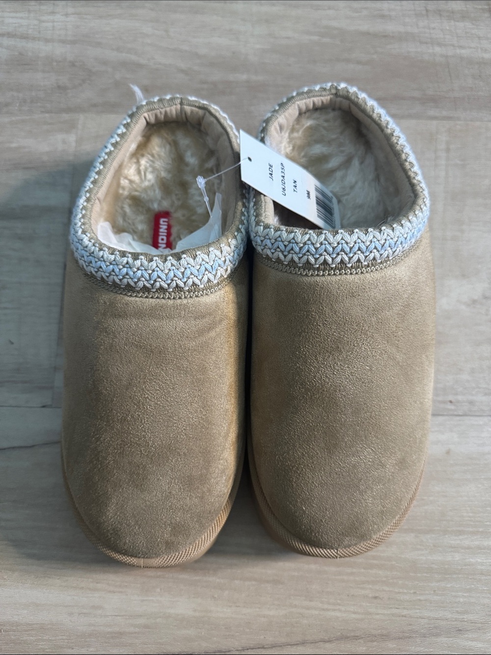 UNIONBAY Women’s Tan Faux-Suede Faux-Fur Lined Slip-On Mules
